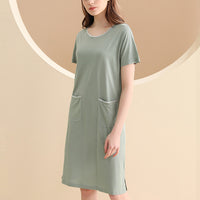 Round Neck Short Sleeved Sleepdress with Pockets