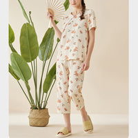 Floral Print Cotton Short Sleeved Pajama Set