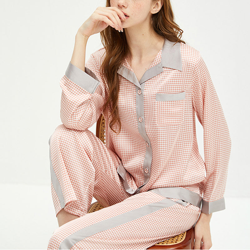 Pink Houndstooth Printed Pajama Set