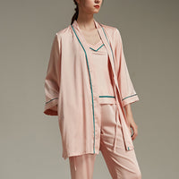 Satin Trimmed 3-Piece Robe Set