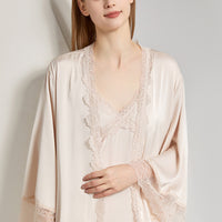 Champagne Satin Nightdress and Robe Set with Lace Trim