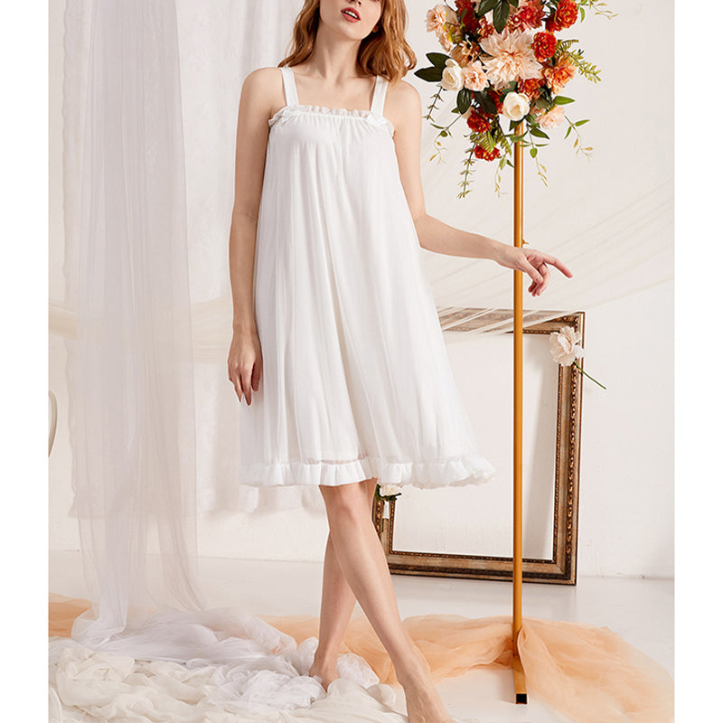 White Square Neck Sleeveless Nightgown