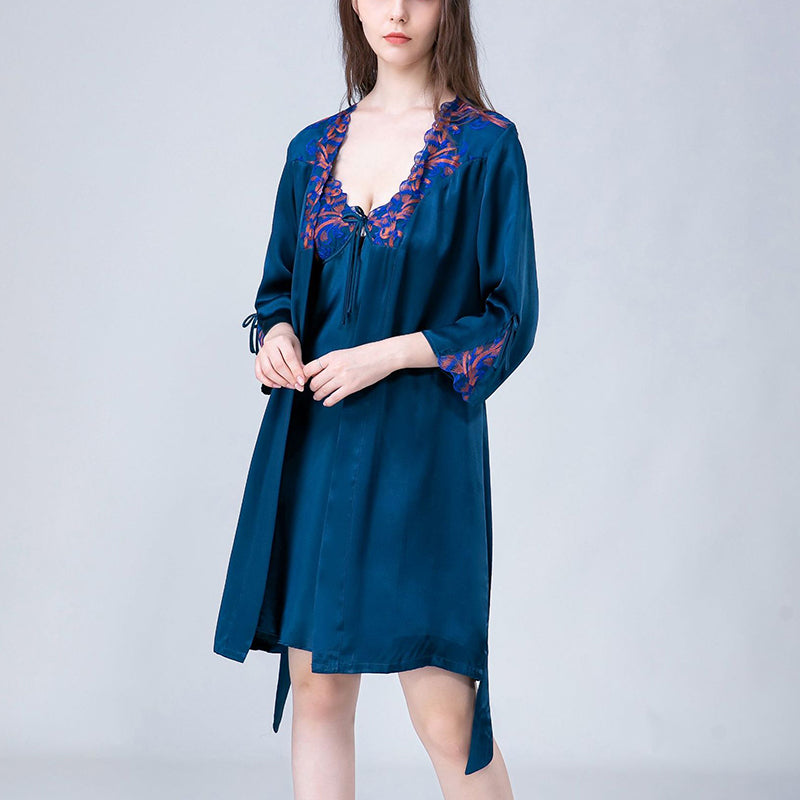 Embroidery Lace Nightdress and Robe Set