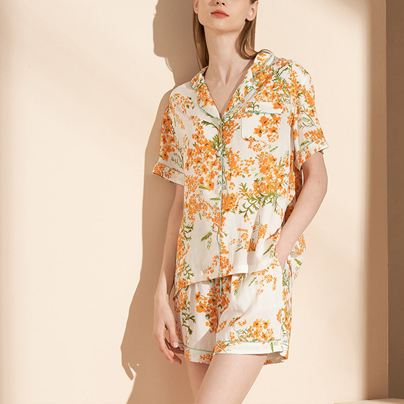 Orange Blossom Print Short Pajama Set