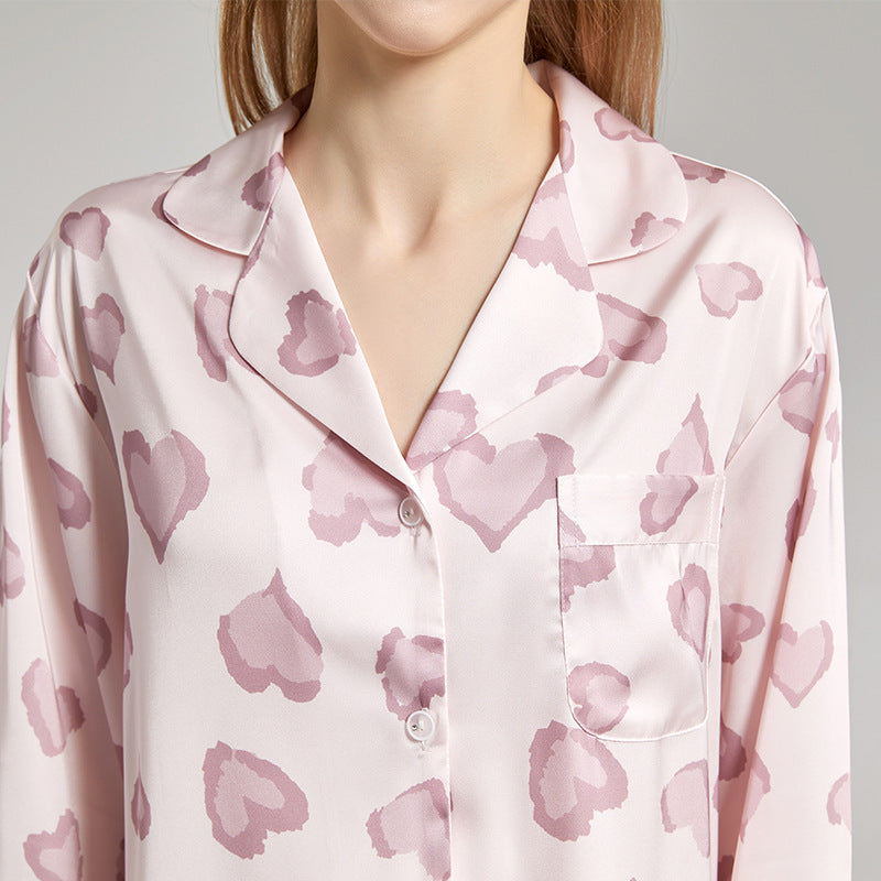 Pink Heart Print Pajama Set