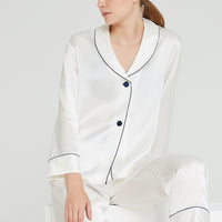 Shawl Collar Trimmed Silk Pajama Set