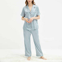 Light Blue Satin Short Sleeves Pajama Set