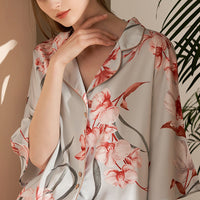 Flowers Printed 3/4 Sleeves Pajama Set