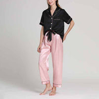 Black Short Sleeves Pajama with Pink Pants