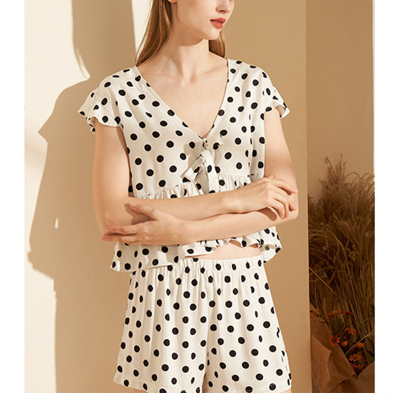 Fly Sleeves Polka Dots Printed Pajama Short Set