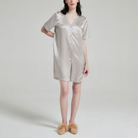 100% Mulberry Silk Home Loose Pajamas Collarless Shirt