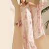 Pink Floral Printed Robe Set with Lace Detail