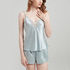 V-Neck Lace Panel Suspender Shorts Pajama Set