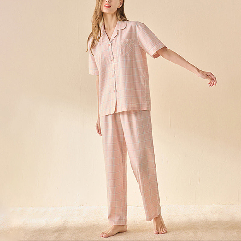 Pink Check Print Pajama Set