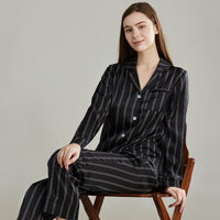 19 Momme Mulberry Silk Pinstriped Long Sleeve Trousers Pajamas Set