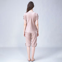 Square Neck Silk Pajamas with Sher Lace Detail