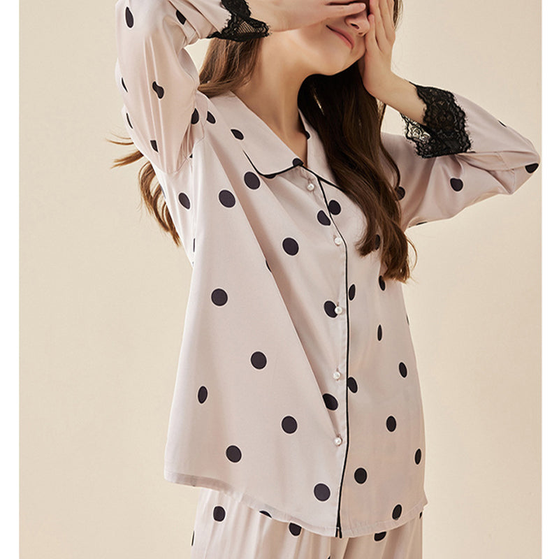 Cute Print Lace Trimmed Pajama Set