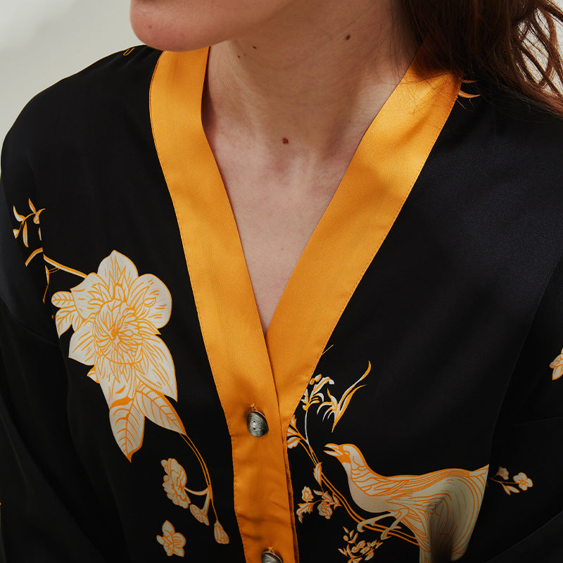 Kimono Style Floral Satin Pajama