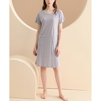 Round Neck Short Sleeved Sleepdress with Pockets