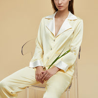 Color Block Notched Collar Pajama Set