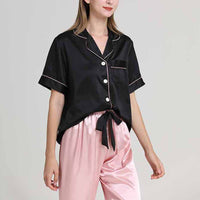 Black Short Sleeves Pajama with Pink Pants