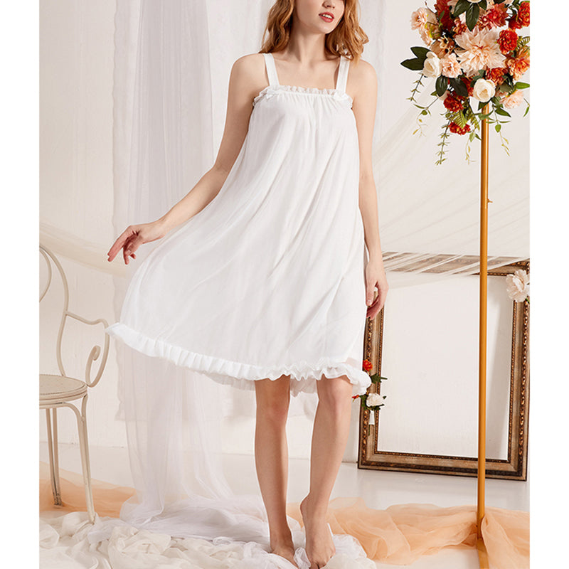 White Square Neck Sleeveless Nightgown