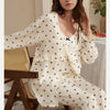 White Bowknot Print 3-piece Pajama Set