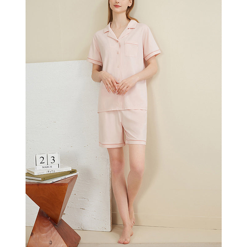 Women's Notched Collar Couple Short Pajama Set