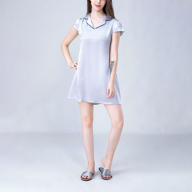 Notched Collar A-line Silk Nightdress