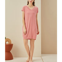 V Neck Short Sleeves Nightdress with Pockets