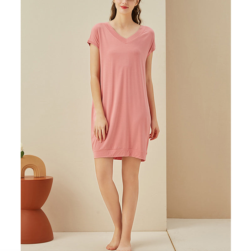 V Neck Short Sleeves Nightdress with Pockets