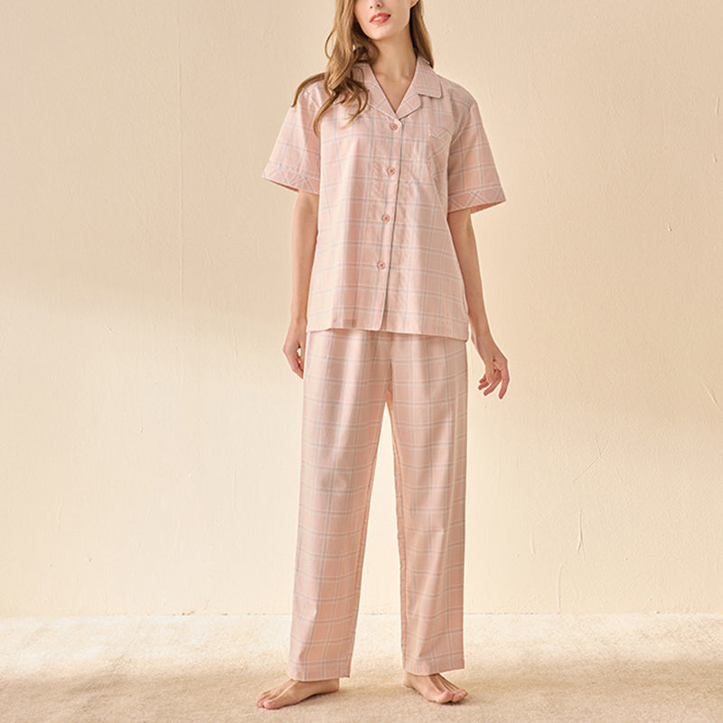 Pink Check Print Pajama Set