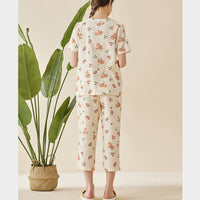 Floral Print Cotton Short Sleeved Pajama Set