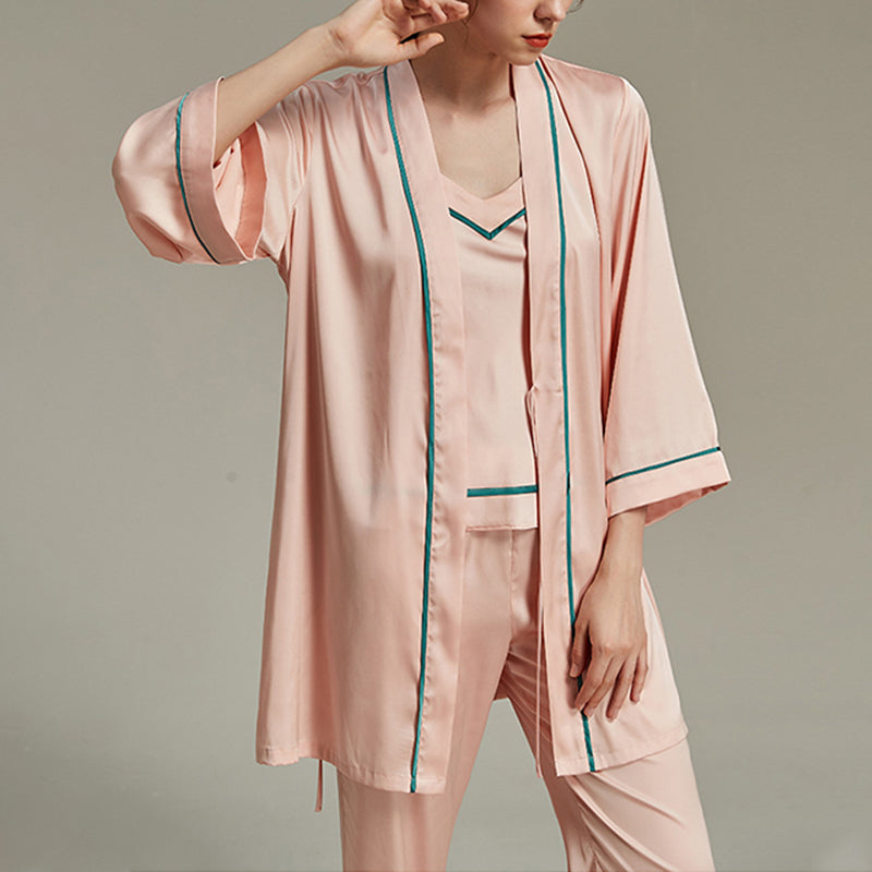 Satin Trimmed 3-Piece Robe Set