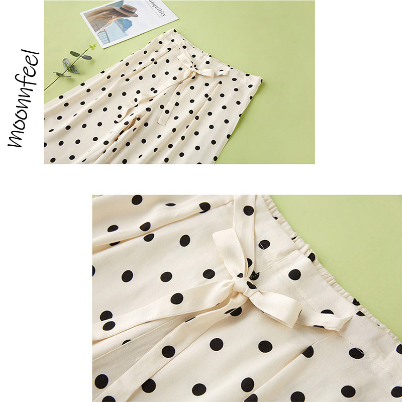 Beige Polka Dots Print Short Sleeved Pajama Set