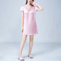 V Neck Hollow Out Lace Silk Nightdress