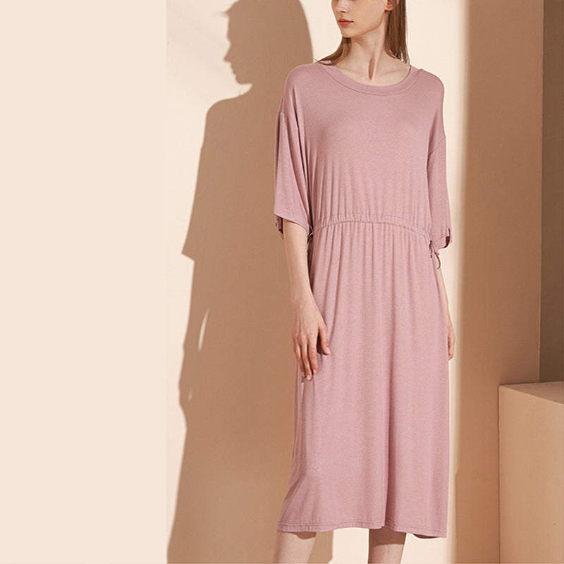 Pink Round Neck Tie Waist Sleepdress