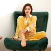 16 Momme Mulberry Silk Backing Cloth Pleuche Long Sleeve Trousers Pajamas Set