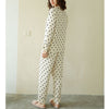 Beige Polka Dots Print Long Sleeved Pajama Set