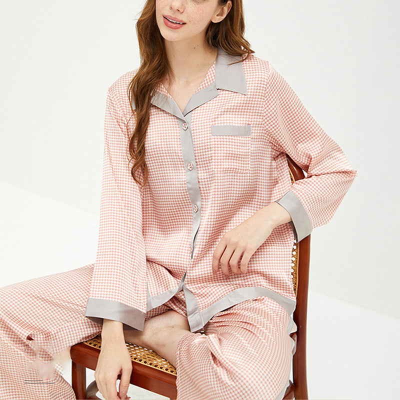 Pink Houndstooth Printed Pajama Set