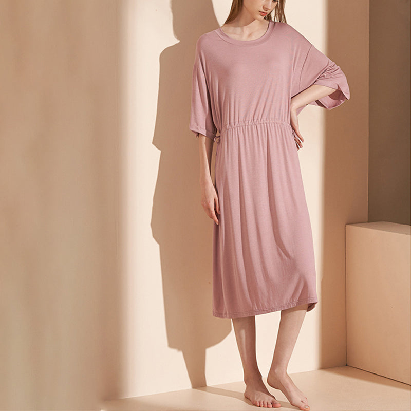 Pink Round Neck Tie Waist Sleepdress