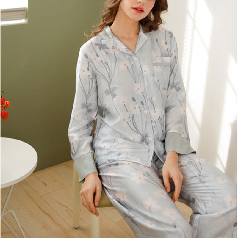 Blue Flowers Print Pajama Set