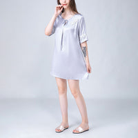 Stitch Embroidery Half Sleeves Silk Nightdress