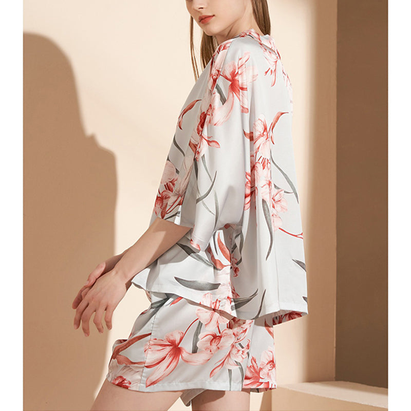 Flowers Printed 3/4 Sleeves Pajama Set