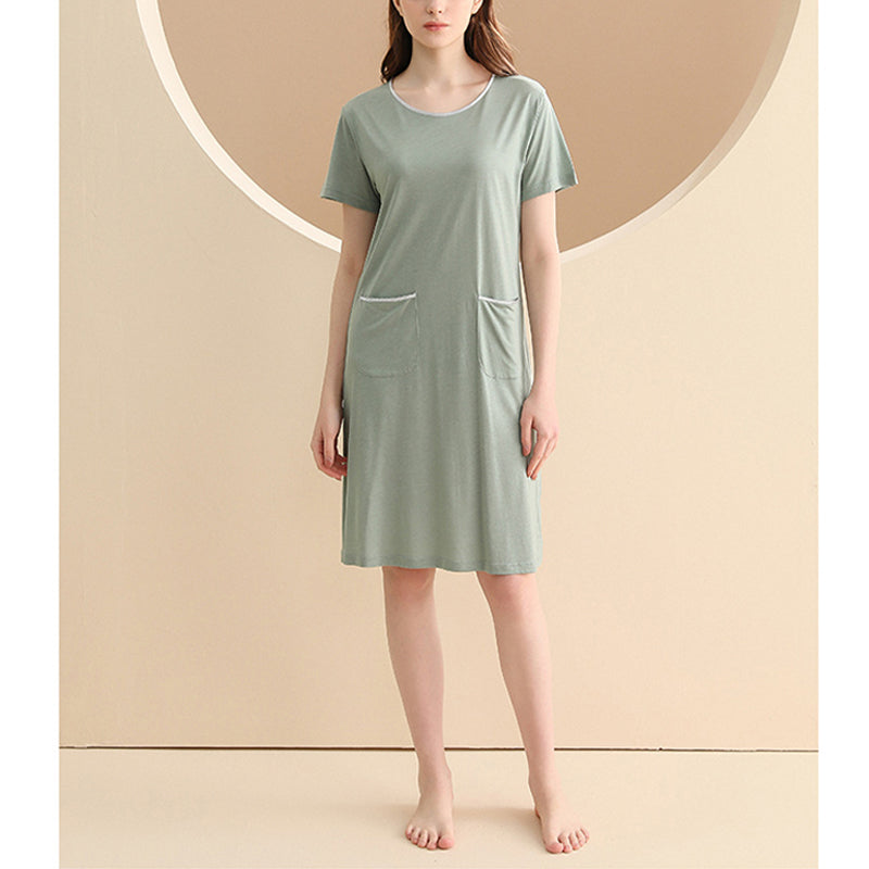 Round Neck Short Sleeved Sleepdress with Pockets