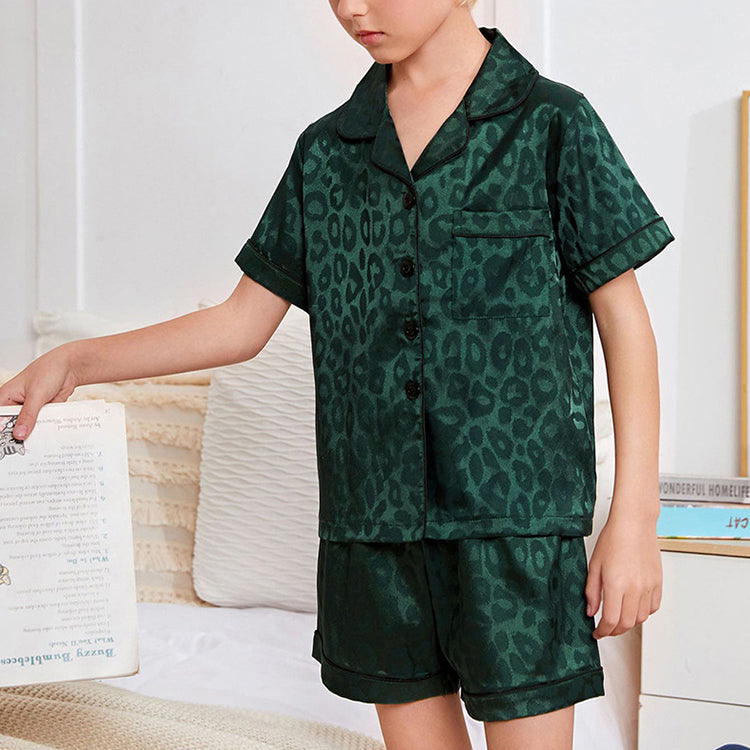 Green Leopard Print Kids' Pajamas