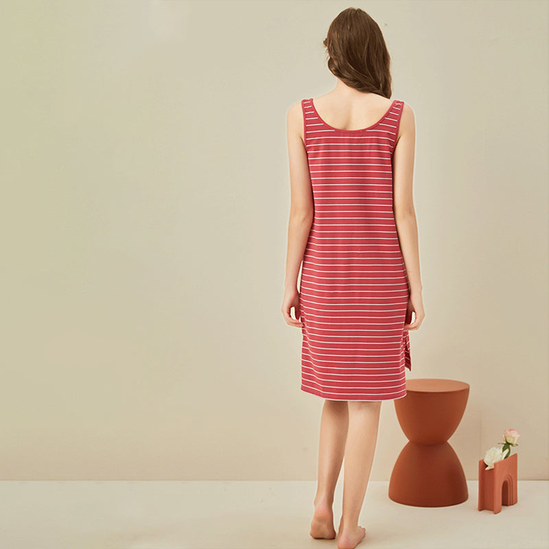 Striped Round Neck Sleeveless Sleepdress