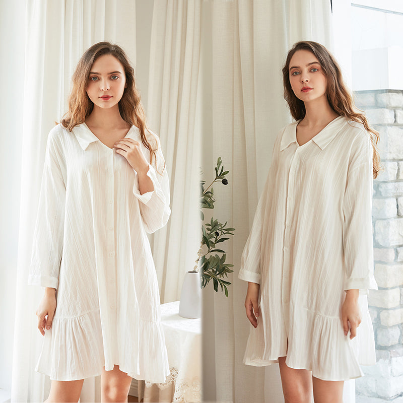 White Jacquard Cotton Shirtdress