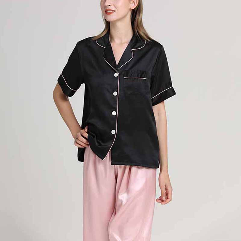 Black Short Sleeves Pajama with Pink Pants