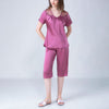 V-Neck Silk Pajamas with Hollow Out Lace Detail